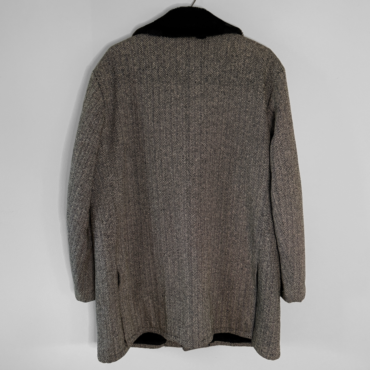 1970s Black & White Herringbone Shearling Coat