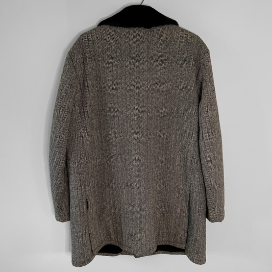 1970s Black & White Herringbone Shearling Coat