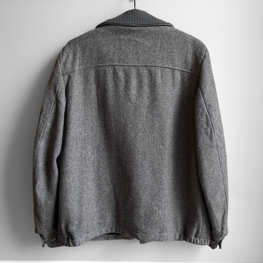 1970s Dark Grey Plaid Lined Wool Jacket