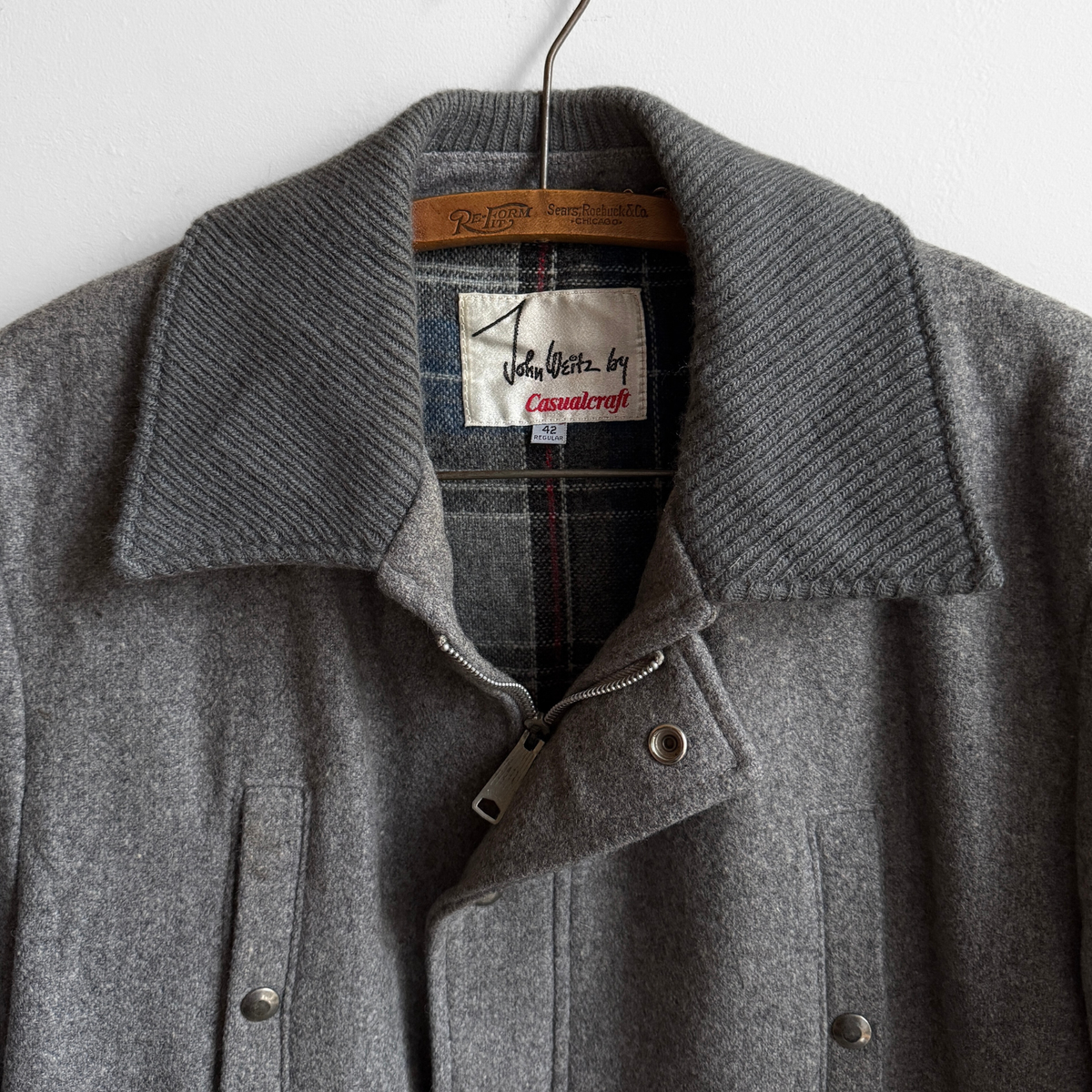 1970s Dark Grey Plaid Lined Wool Jacket
