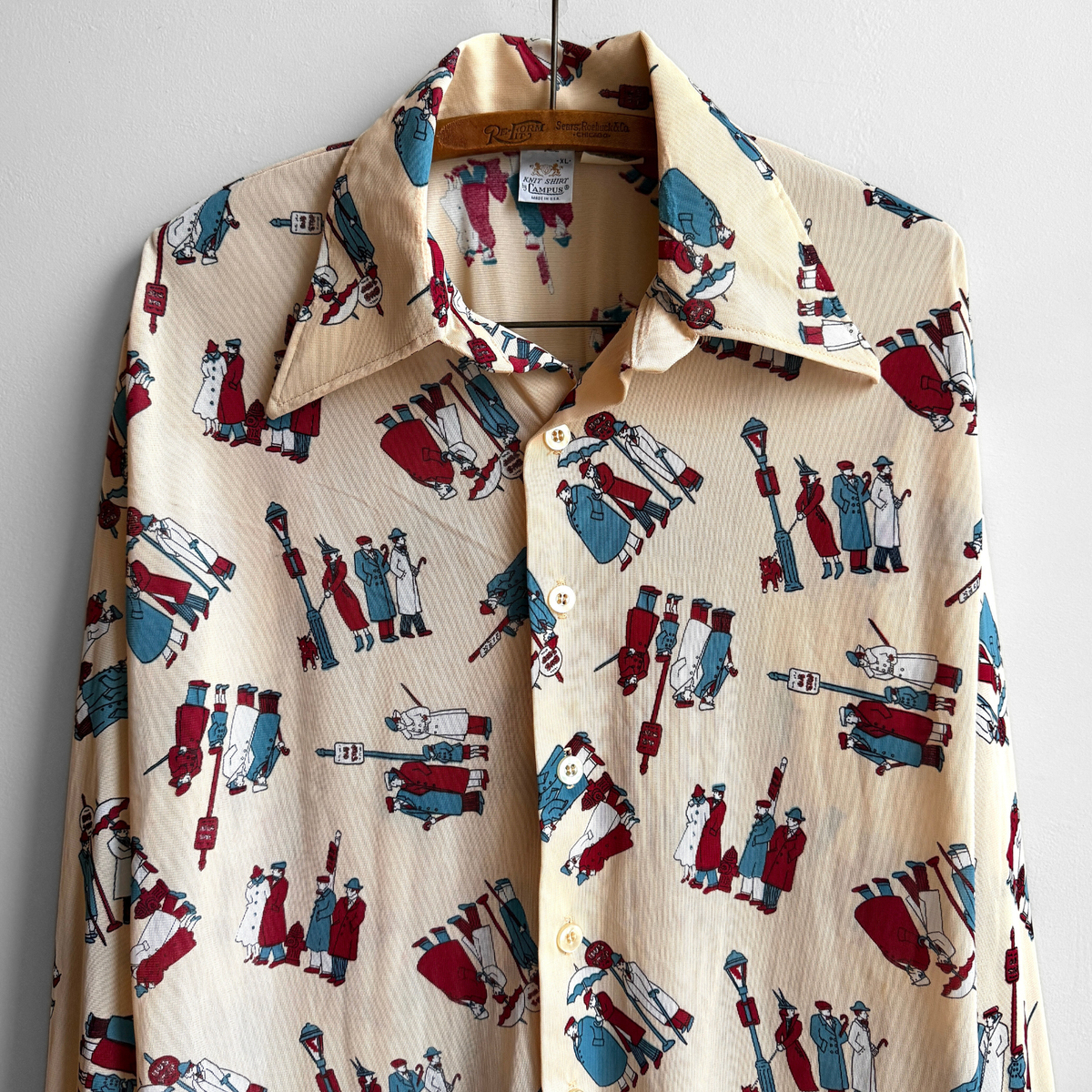 1970s City People Print Sport Shirt