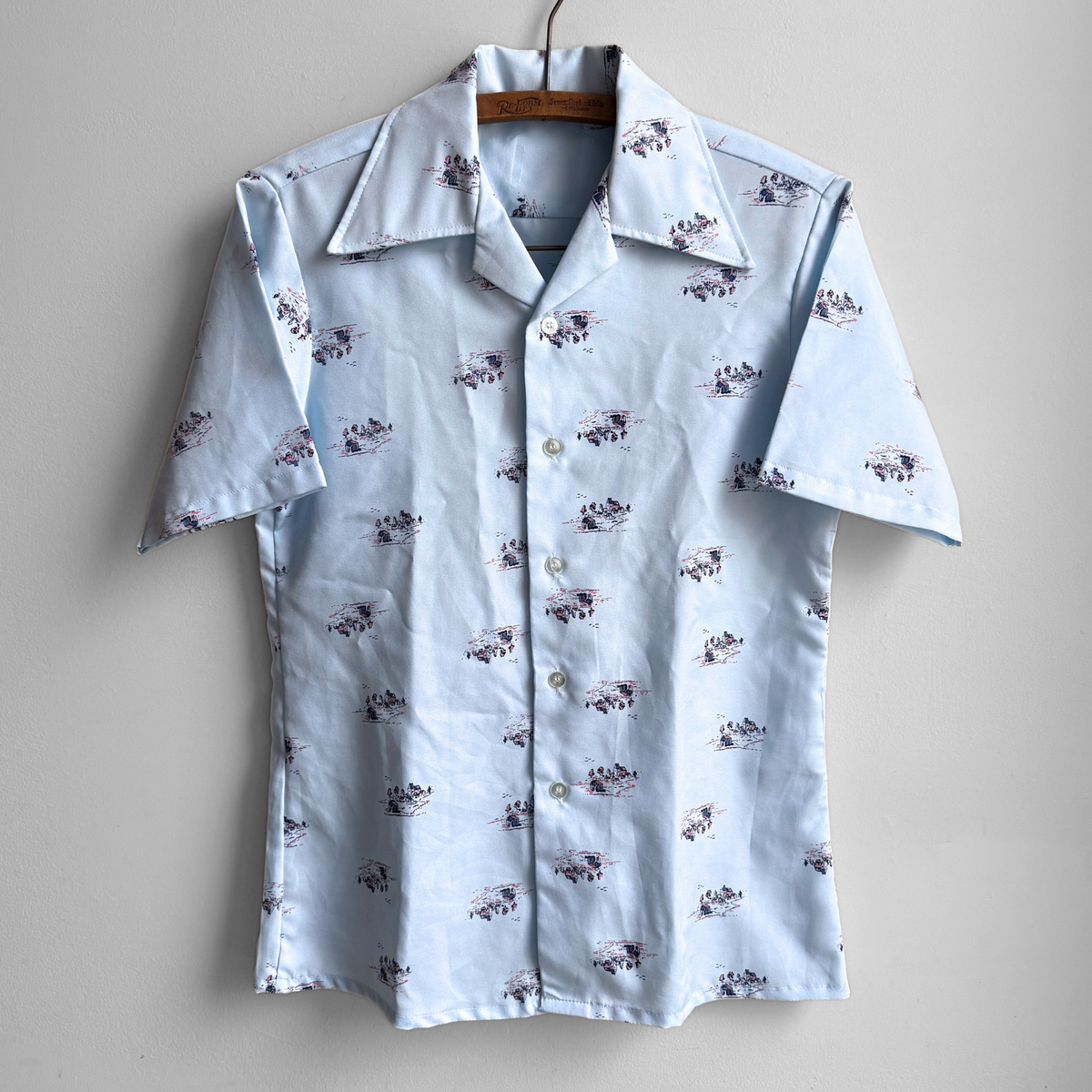 1970s Country Homestead Print Sport Shirt