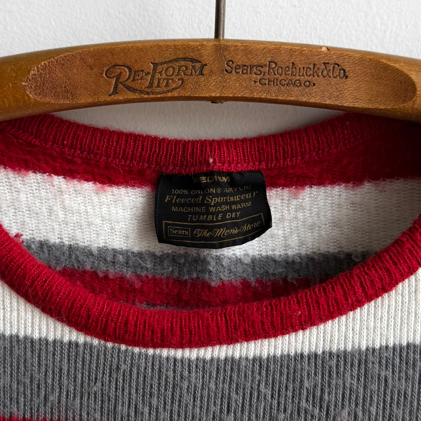 1960s Red & Grey Striped Fleeced Tee
