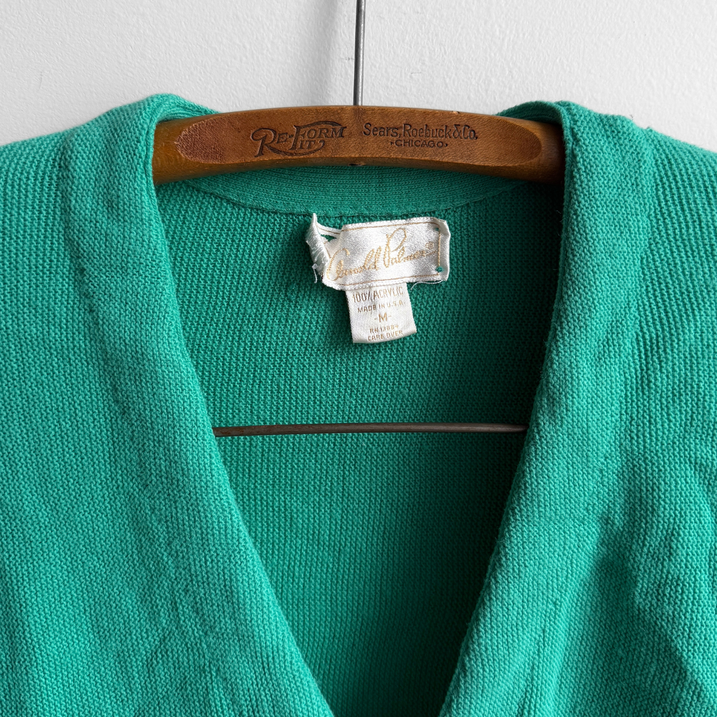 1980s Teal Green Acrylic Knit Cardigan