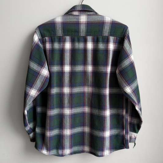 1980s Green & Purple Cotton Plaid Flannel Shirt