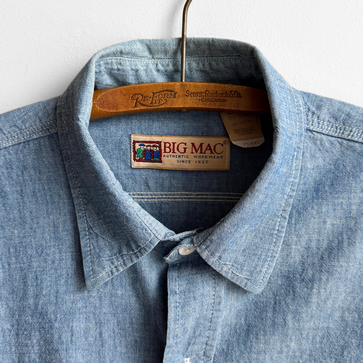 1980s Faded Blue Chambray Work Shirt