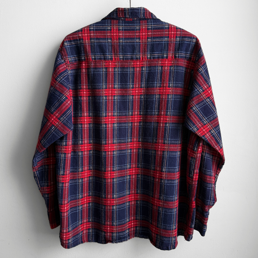 1970s Red & Navy Blue Plaid Flannel Shirt