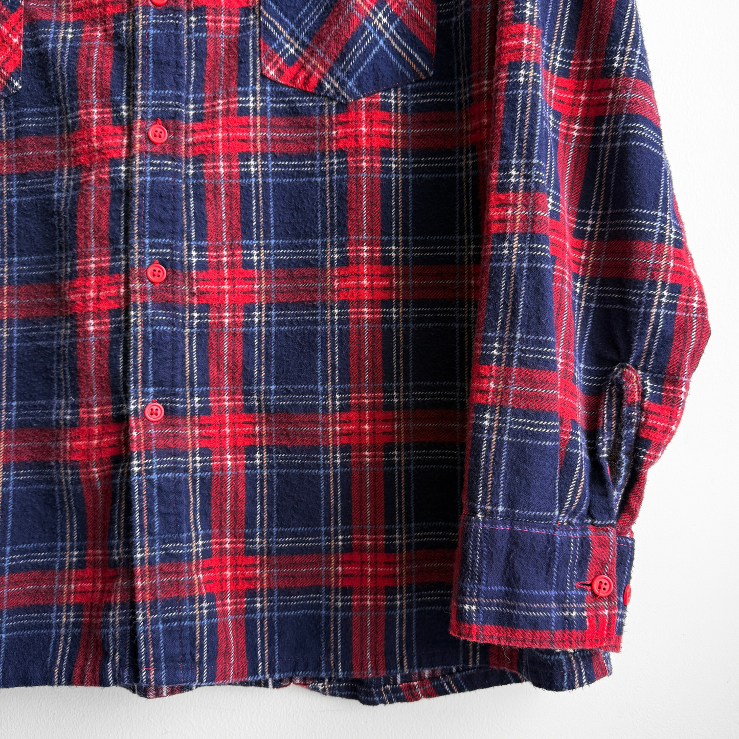 1970s Red & Navy Blue Plaid Flannel Shirt