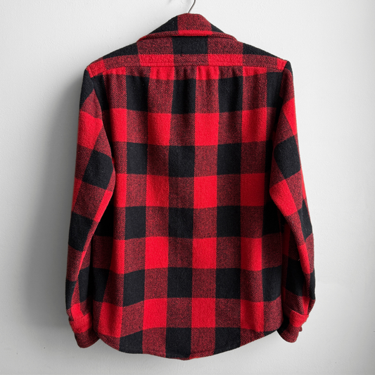 1960s Red & Black Buffalo Plaid Flannel Shirt