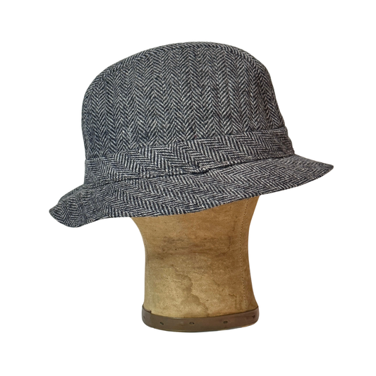 1970s Grey Herringbone Tweed Bucket Hat