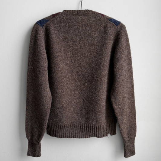 1970s Brown Argyle V-Neck Wool Sweater