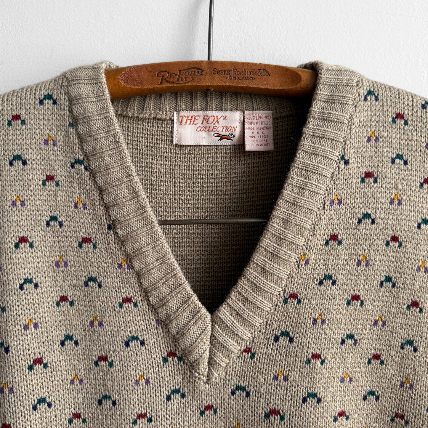 1970s Cream Geometric Knit Sweater Vest