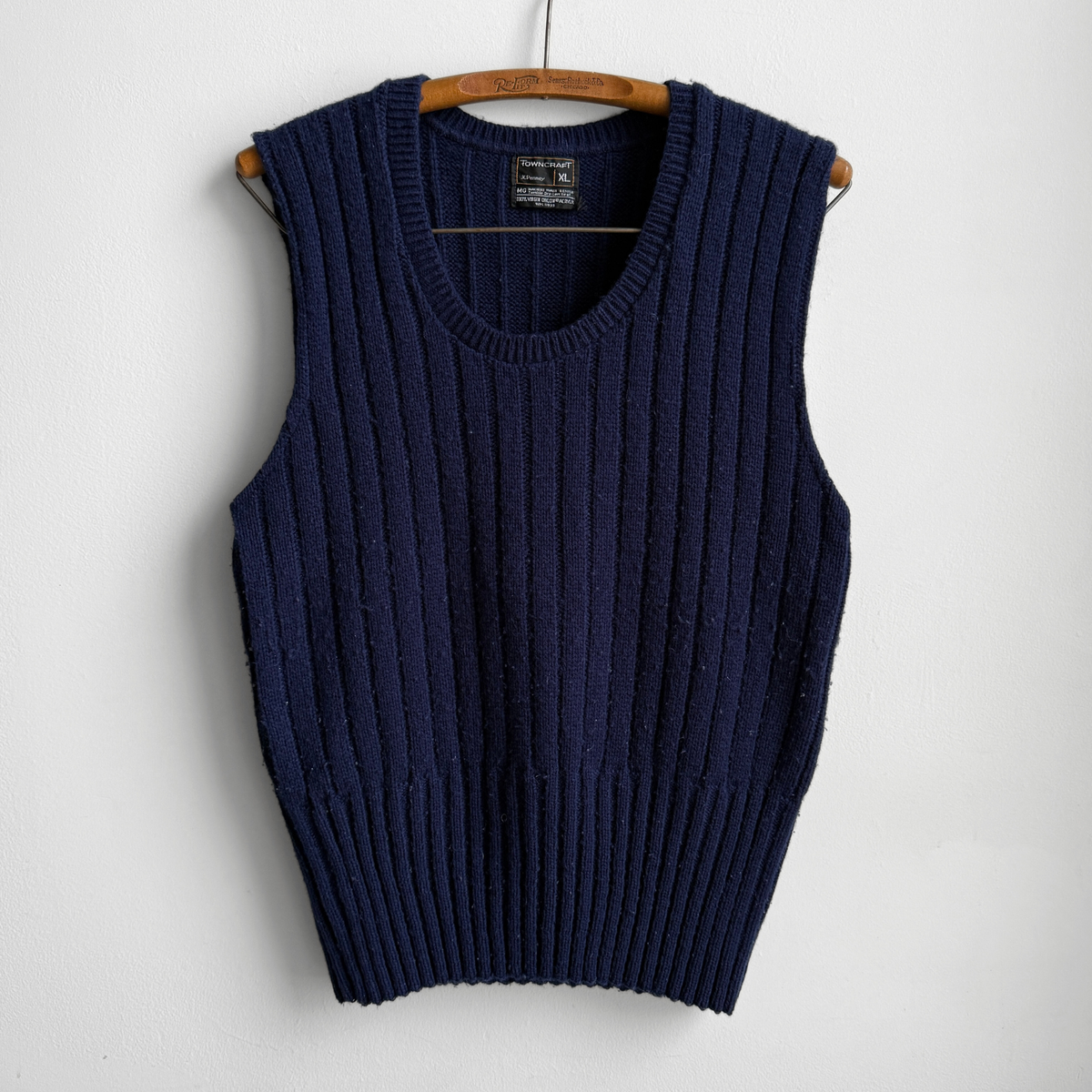 1970s Navy Blue Ribbed Knit Sweater Vest