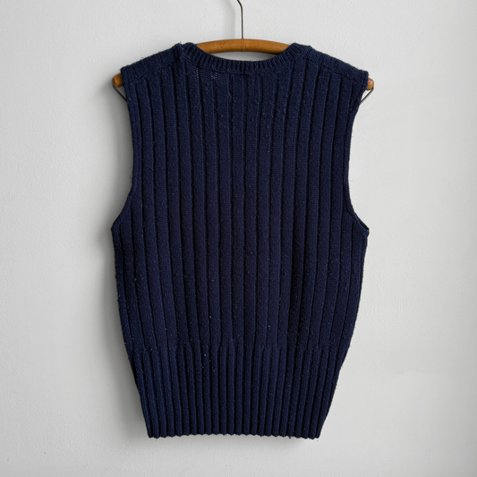 1970s Navy Blue Ribbed Knit Sweater Vest