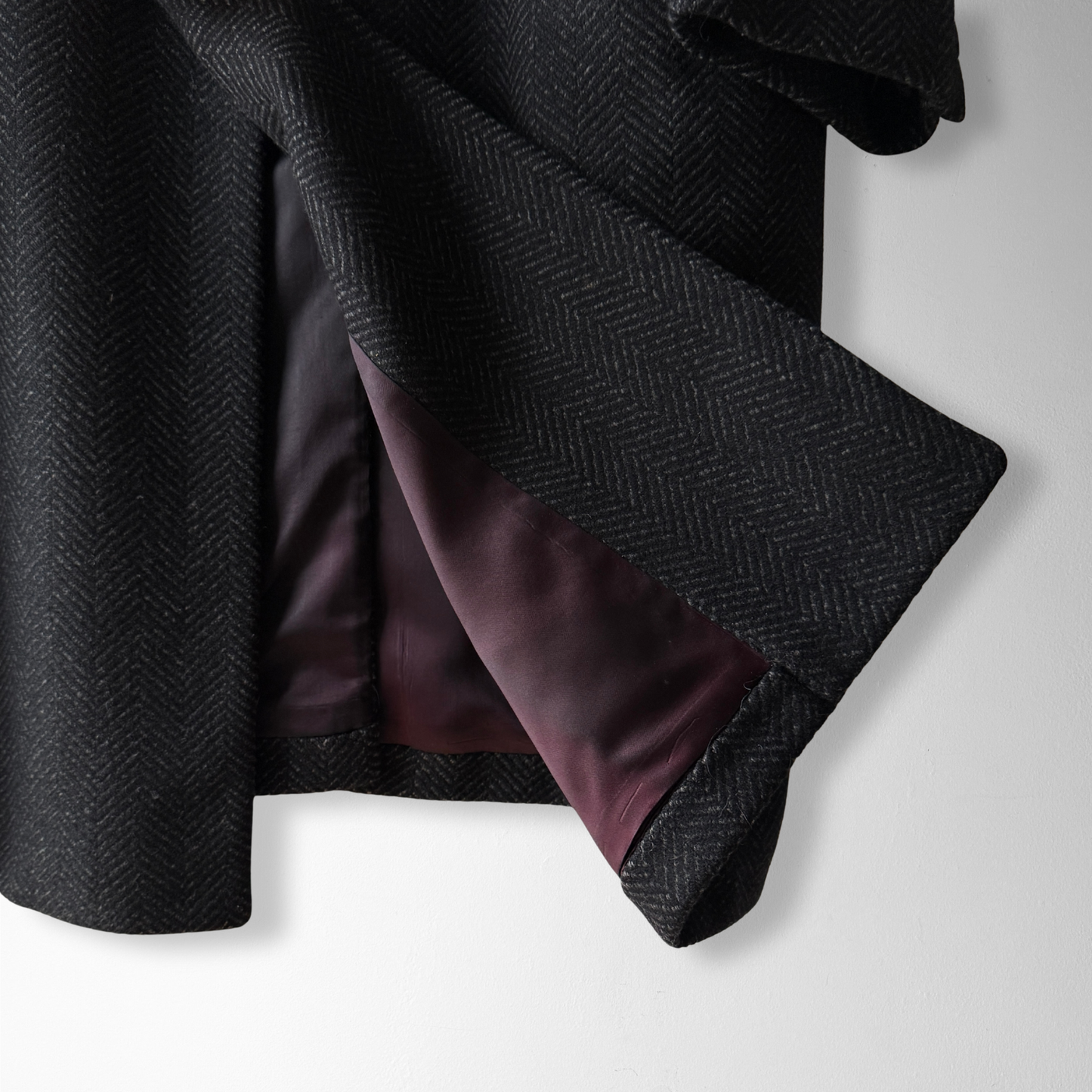 1950s Black Herringbone Wool Overcoat