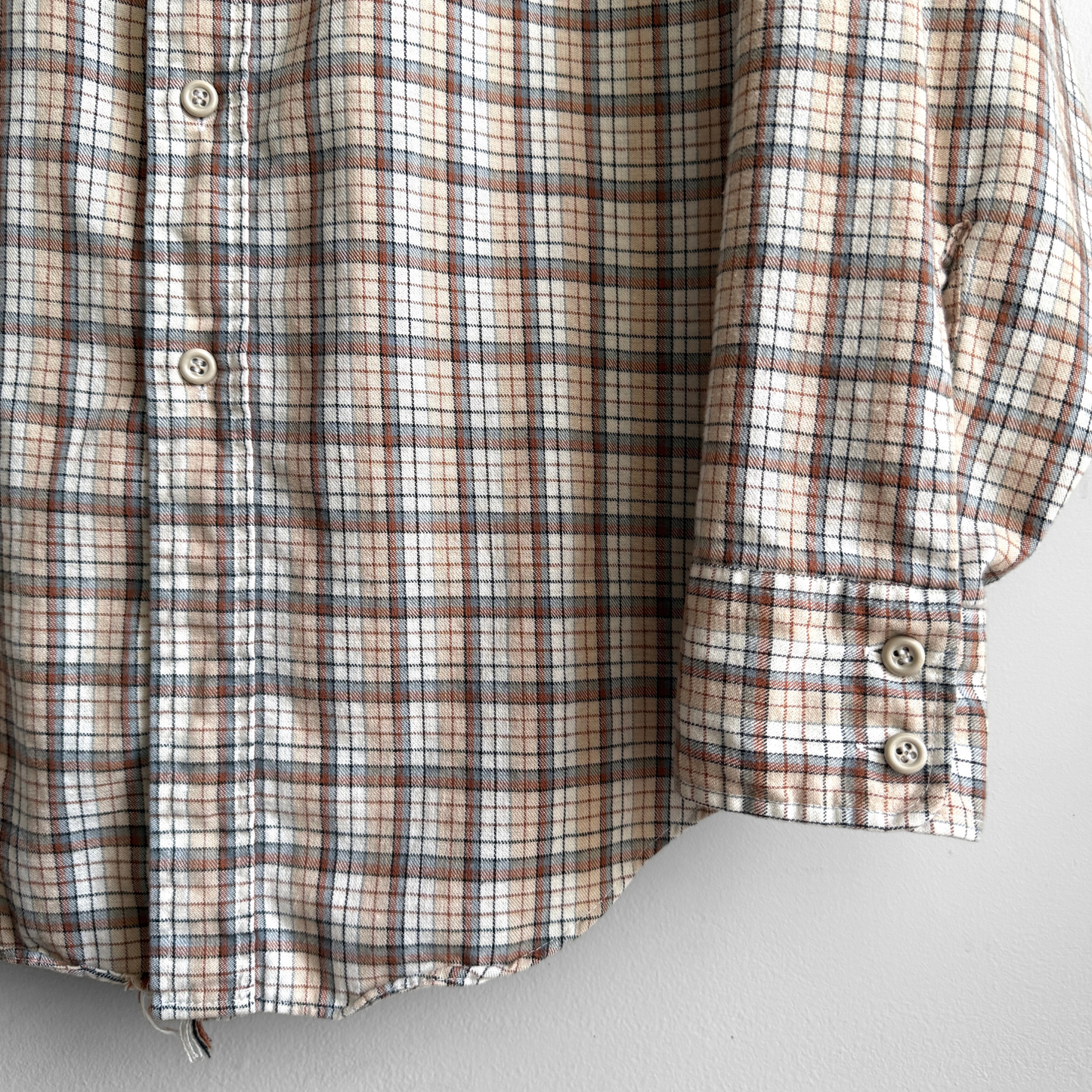 1980s Tan & Brown Cotton Plaid Flannel Western Shirt