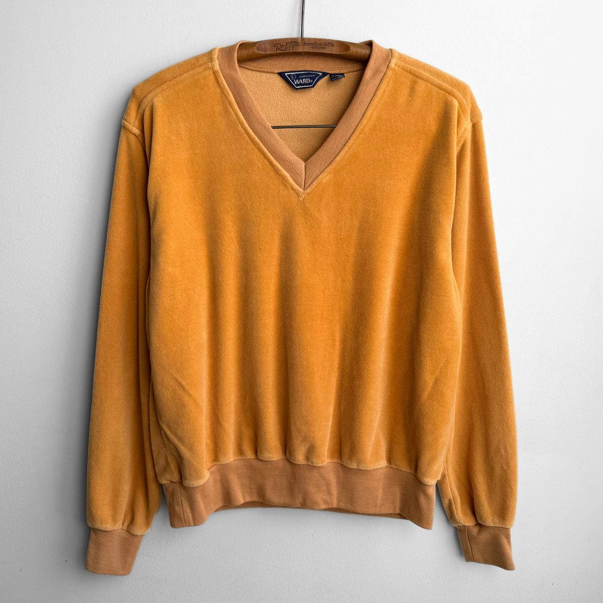 1970s Light Orange Velour V-Neck Sweater