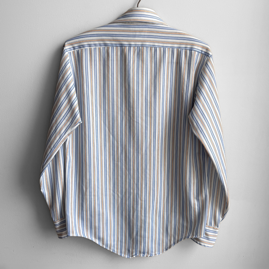 1970s Blue & Tan Oxford Striped Button Down Shirt