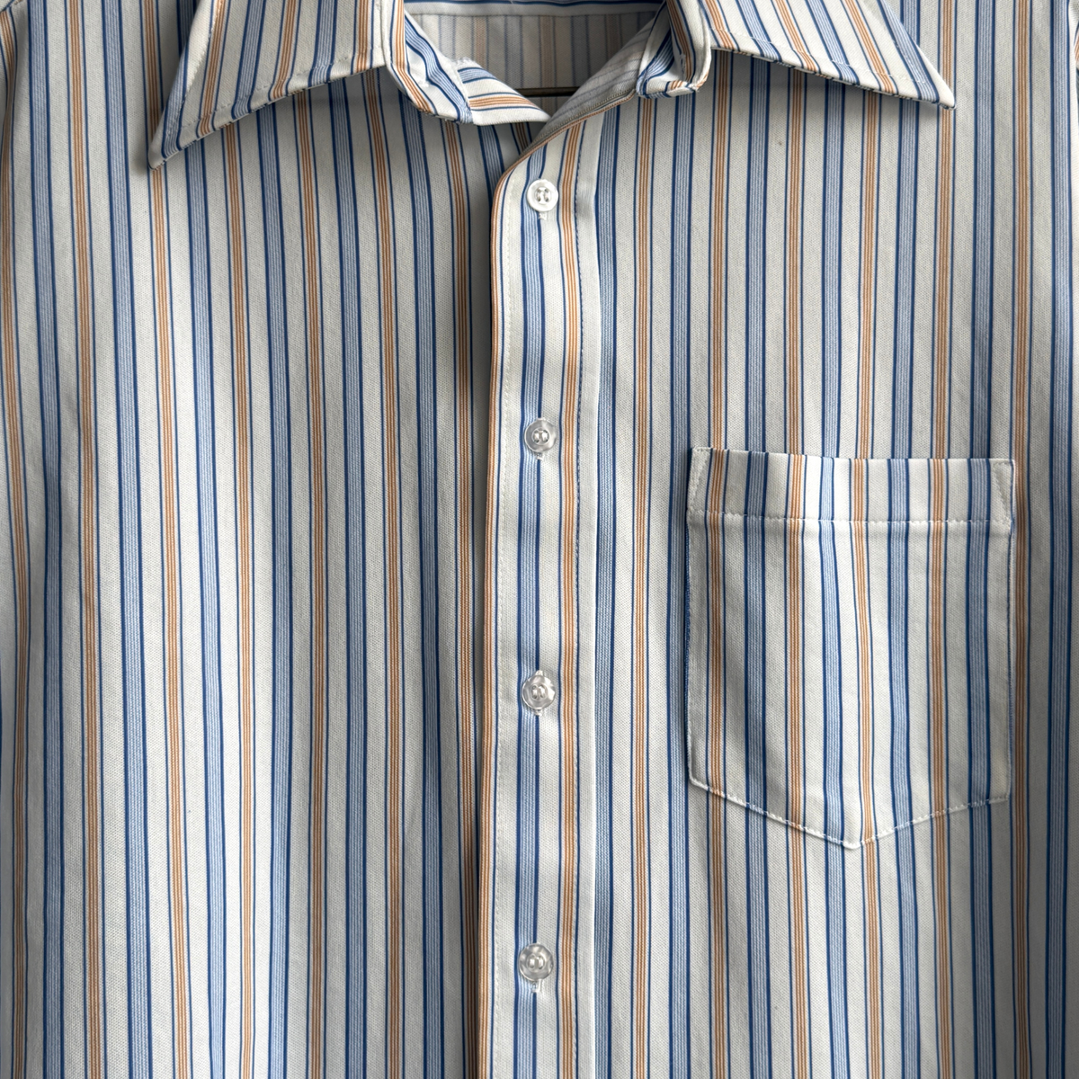 1970s Blue & Tan Striped Dress Shirt