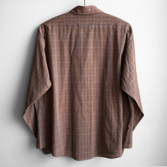 1970s Brown Novelty Print Casual Plaid Shirt