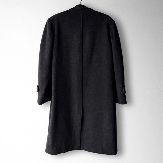 1950s Black Herringbone Wool Overcoat