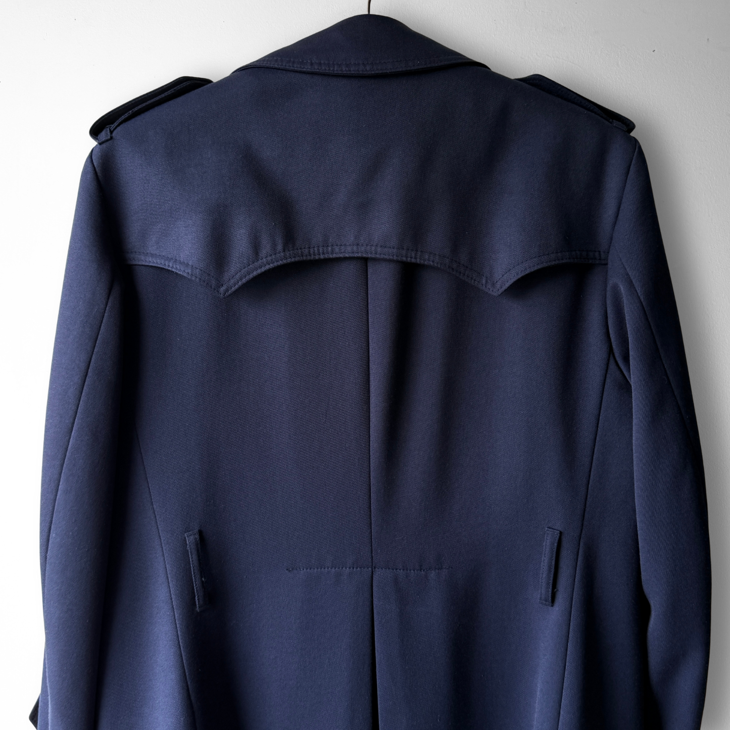 1960s Navy Blue Double Breasted Plaid Lined Trench Coat