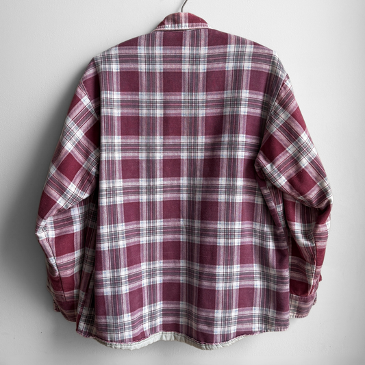 1970s Red & White Quilted Plaid Flannel Shirt