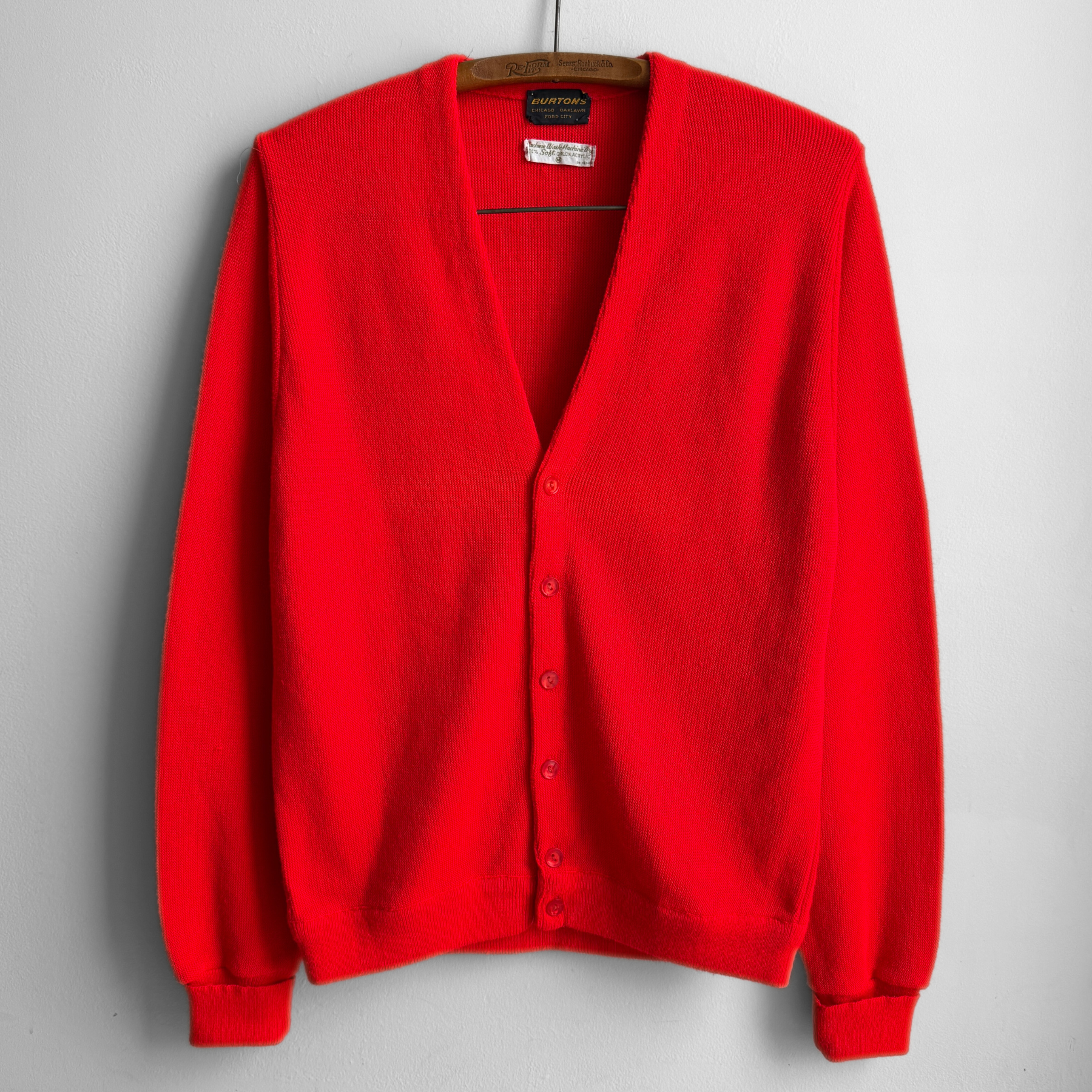 1960s Neon Red Acrylic Knit Cardigan – ThreadCount Vintage Co.