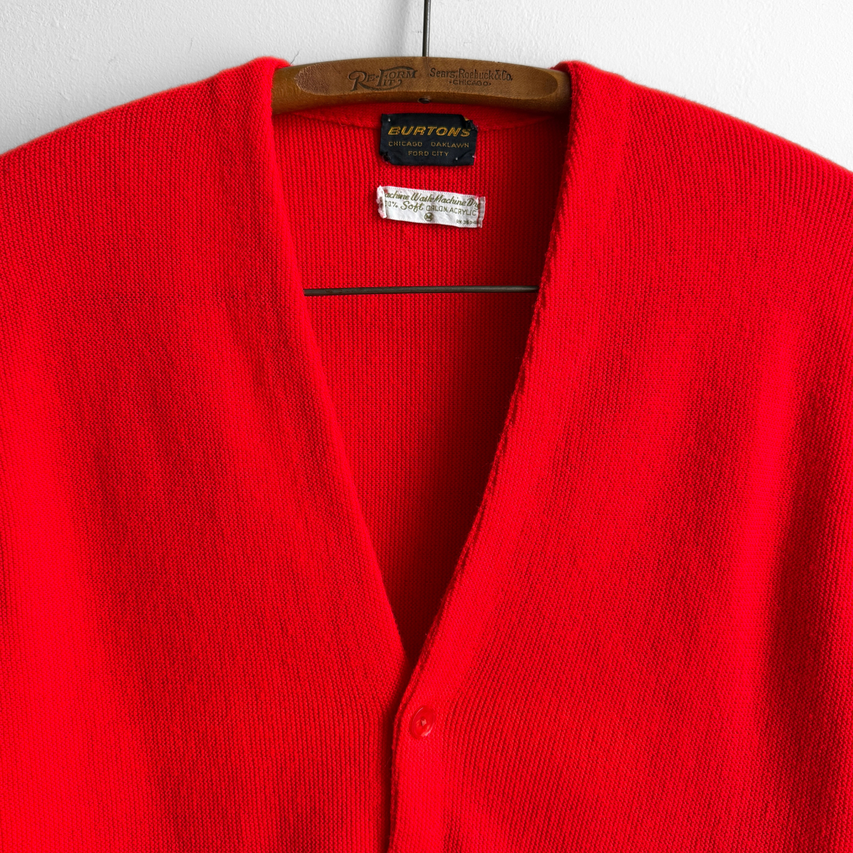 1960s Neon Red Acrylic Knit Cardigan