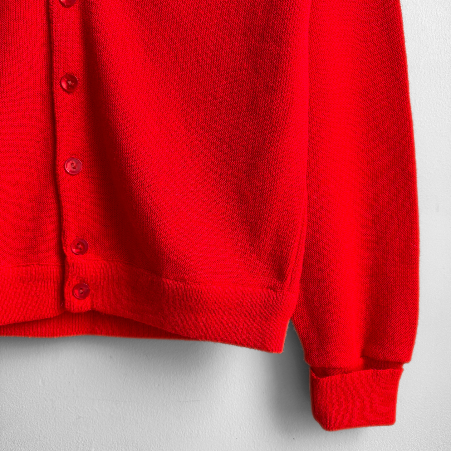 1960s Neon Red Acrylic Knit Cardigan