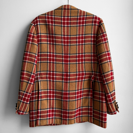 1960s Brown & Red Plaid Check Blazer Jacket