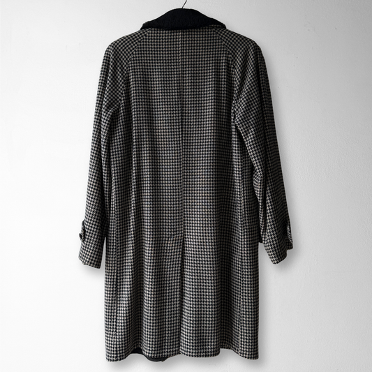 1960s Houndstooth Shearling Wool Overcoat