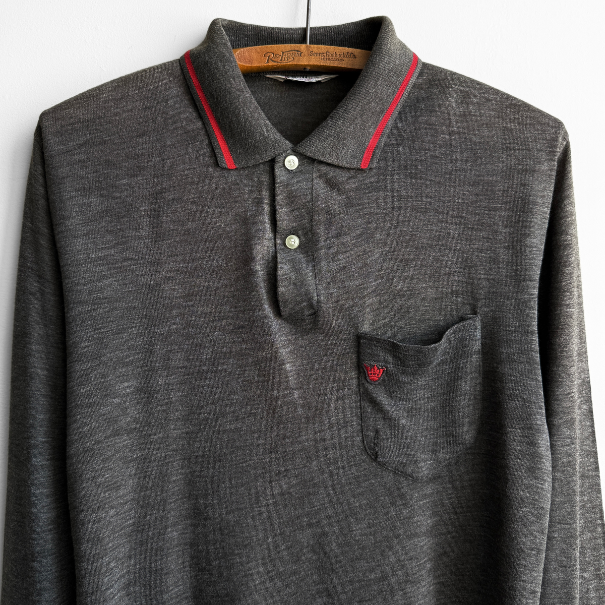 1960s Dark Grey Long Sleeve Polo Shirt