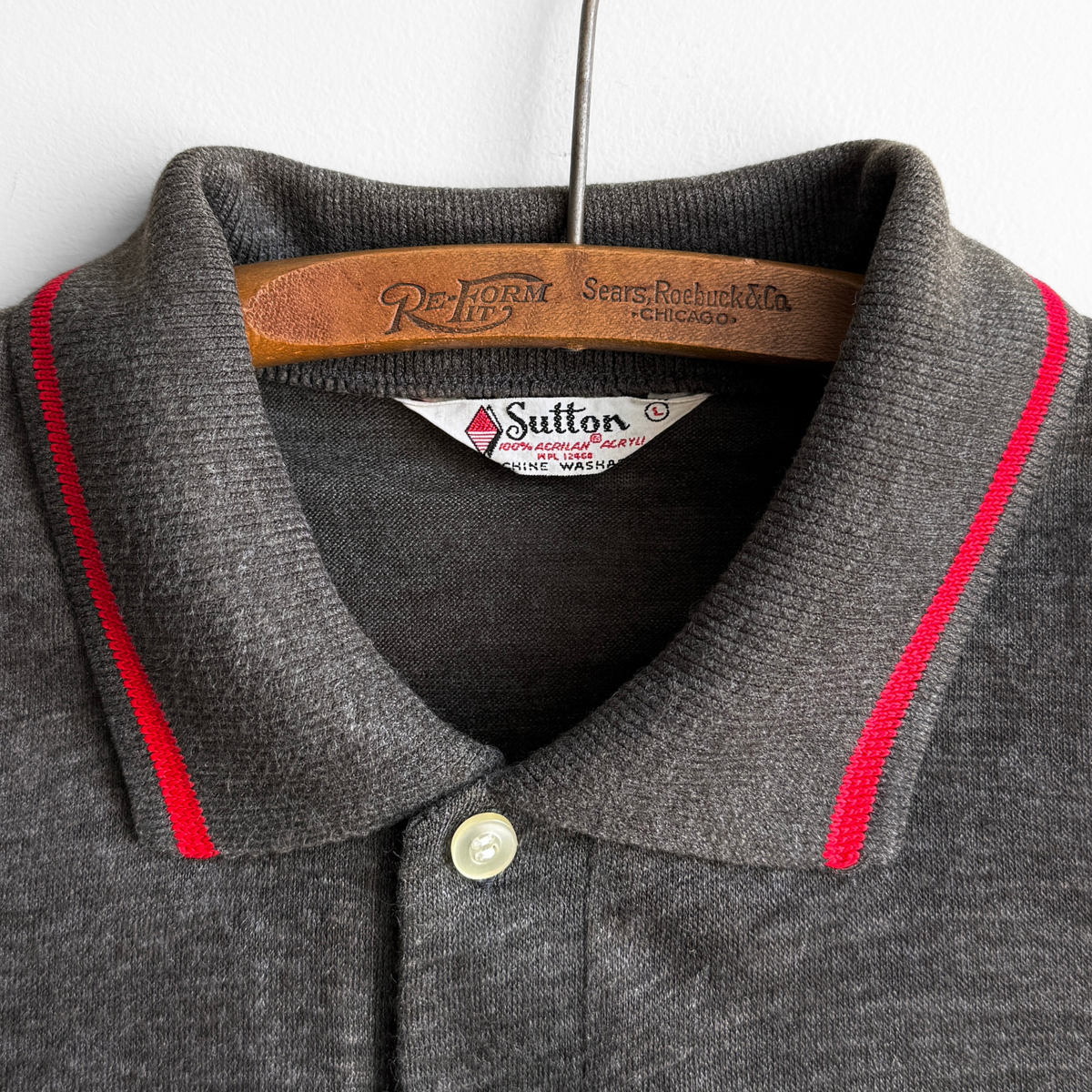 1960s Dark Grey Long Sleeve Polo Shirt
