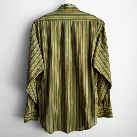1960s Green Striped Dress Shirt