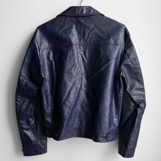 1970s Dark Blue Patent Leather Bomber Jacket