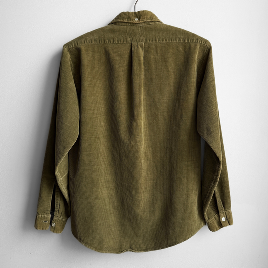 1960s Green Corduroy Gingham Plaid Button Down Shirt