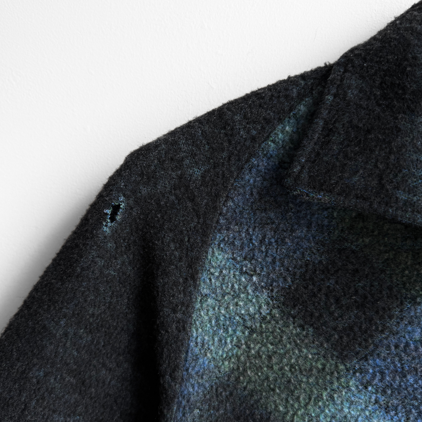 1960s Blue & Green Check Fleece Polo Shirt