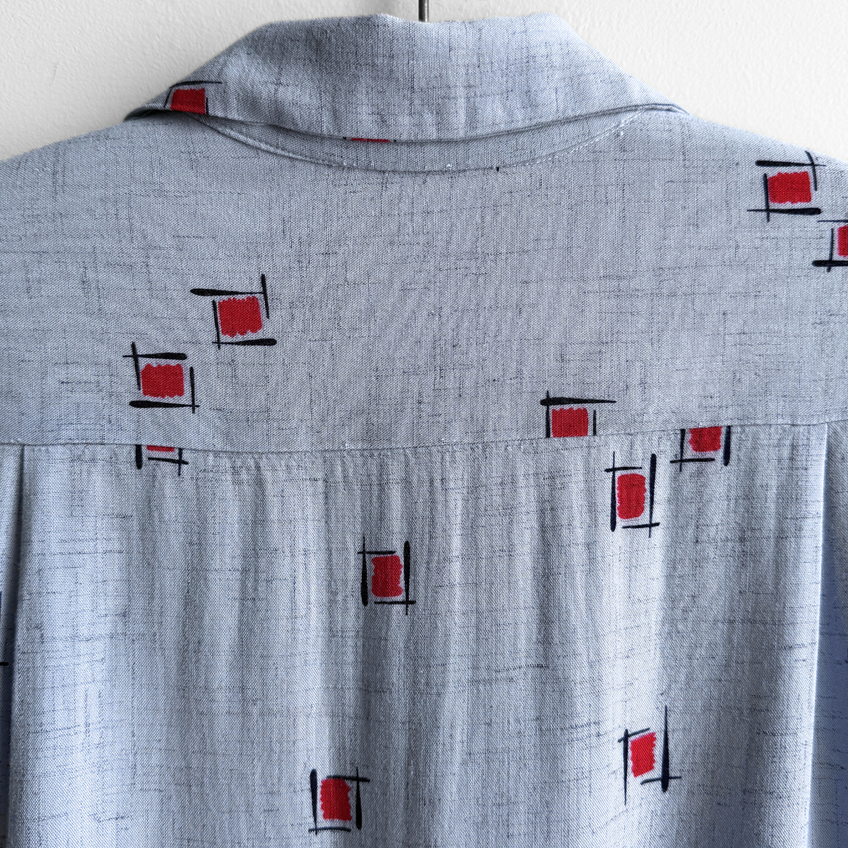 1950s Blue Atomic Print Rayon Sport Shirt