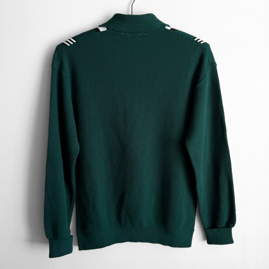 1960s Dark Green Striped Knit Polo Shirt