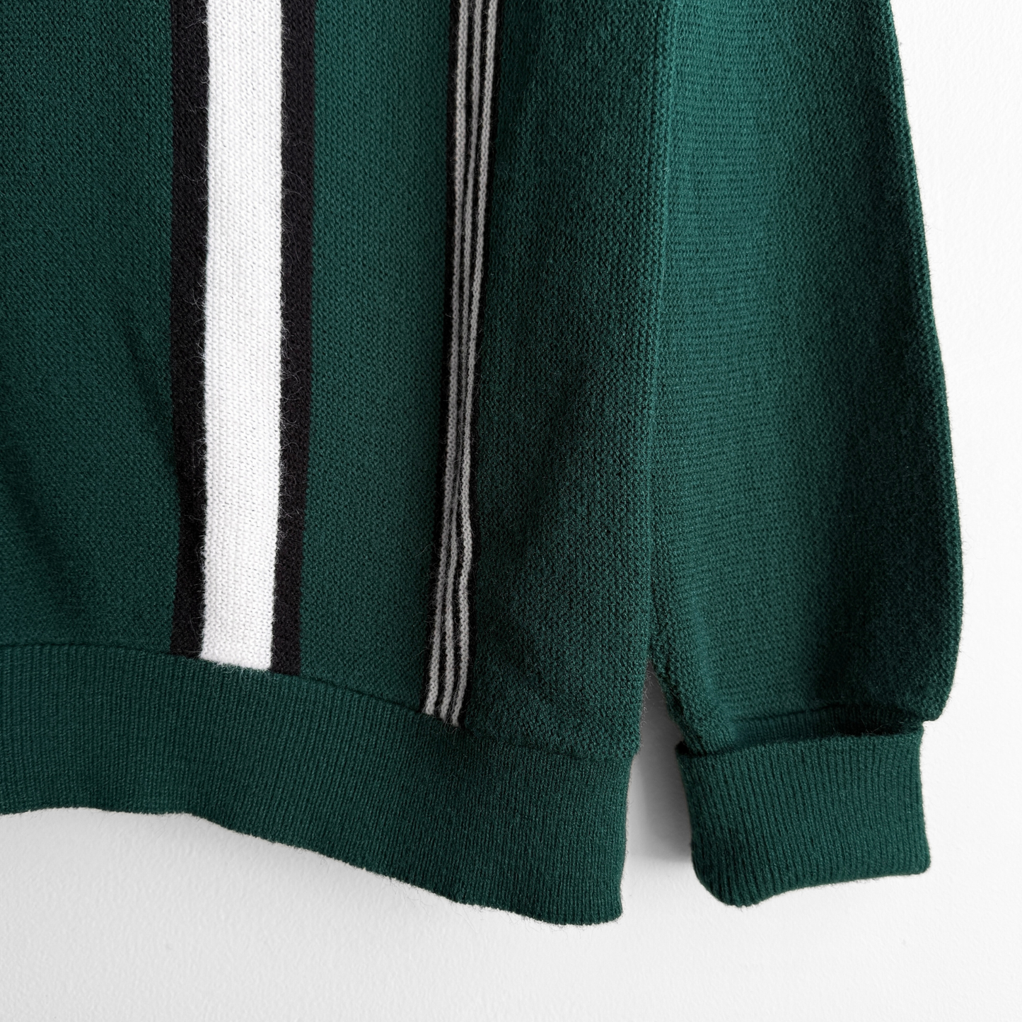 1960s Dark Green Striped Knit Polo Shirt