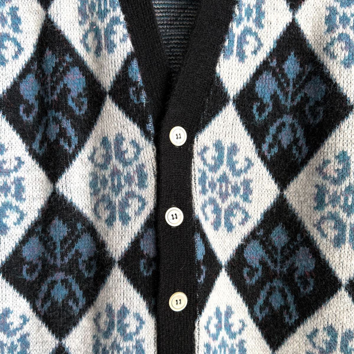 1960s Blue Argyle Acrylic Knit Cardigan