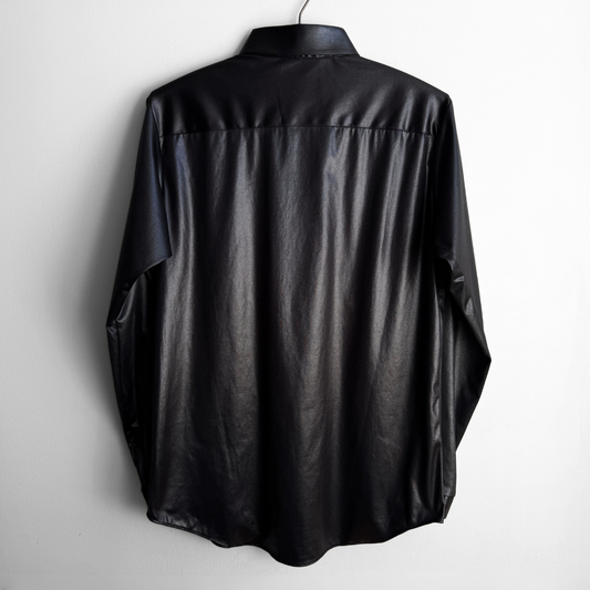 1970s Black Faux Leather Dress Shirt