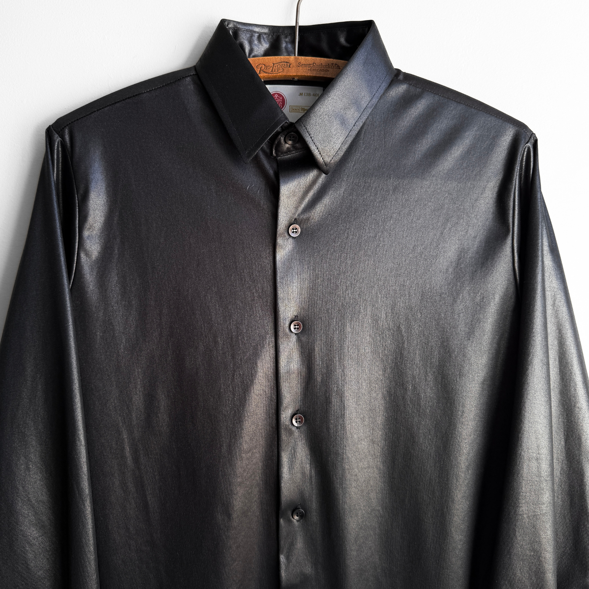 1970s Black Faux Leather Dress Shirt