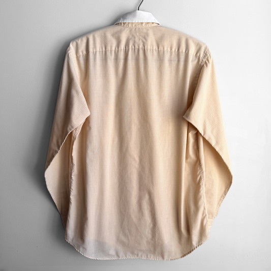 1970s Light Orange Check Print Dress Shirt