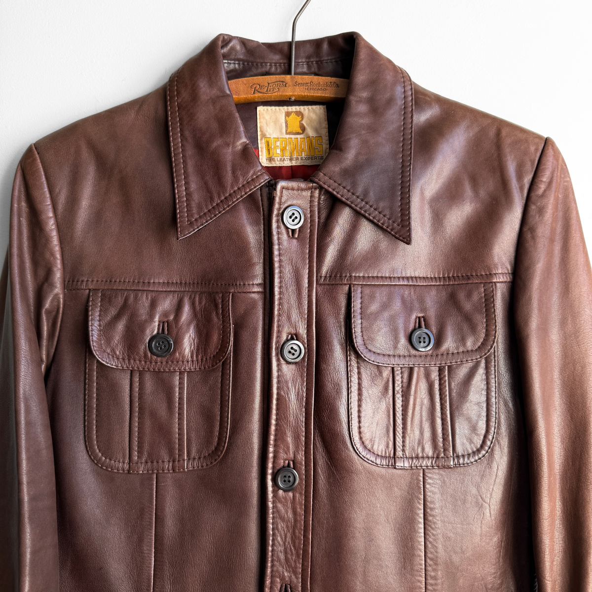 1970s Brown Leather Blazer Jacket