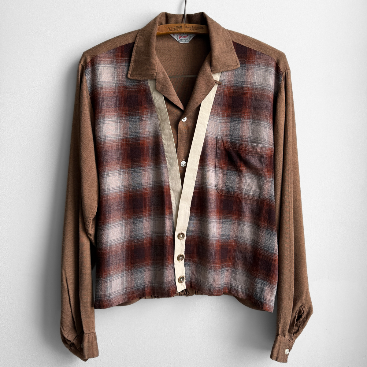1950s Brown Shadow Plaid Rayon Sport Shirt