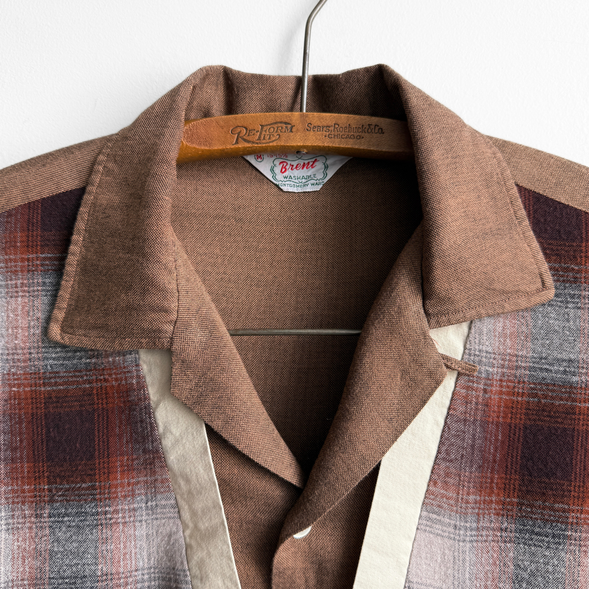 1950s Brown Shadow Plaid Rayon Sport Shirt