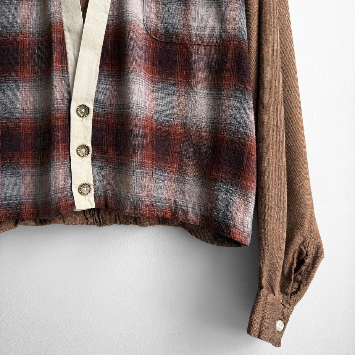 1950s Brown Shadow Plaid Rayon Sport Shirt