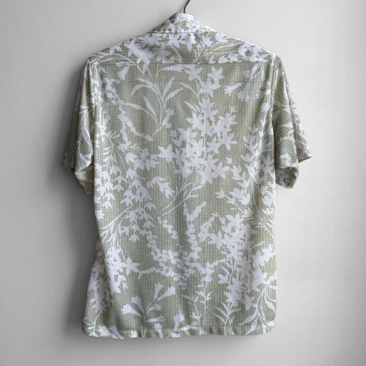 1970s Light Green Floral Print Sport Shirt